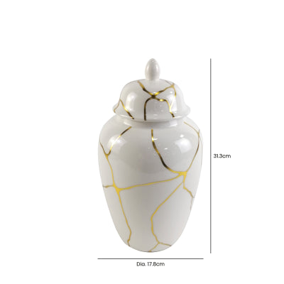Gold & White Patterned Jar